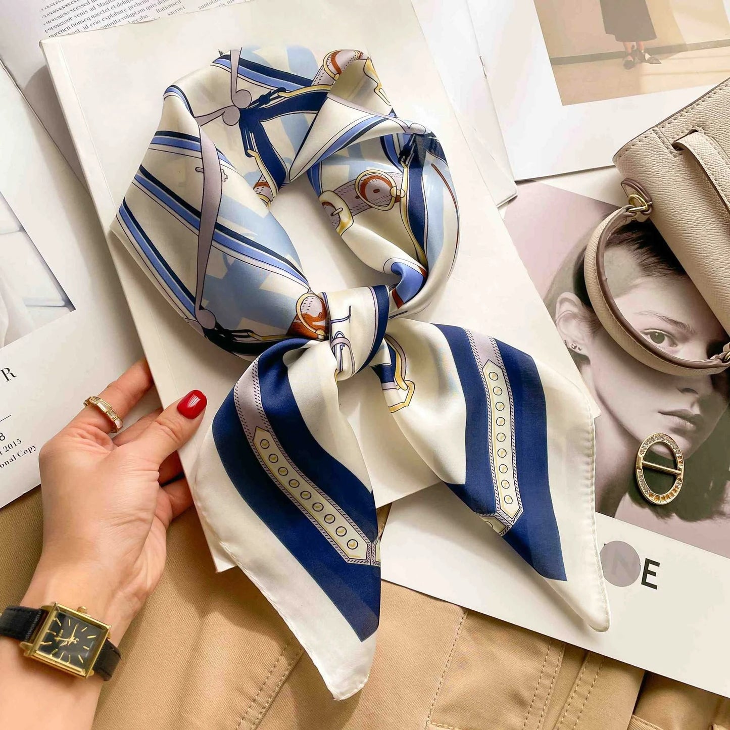 70cm Leopard Print Silk Square Scarf for Women Satin Shawl Fashion Wraps Neckerchief Female Hair Bands Ribbon Headband Bandana