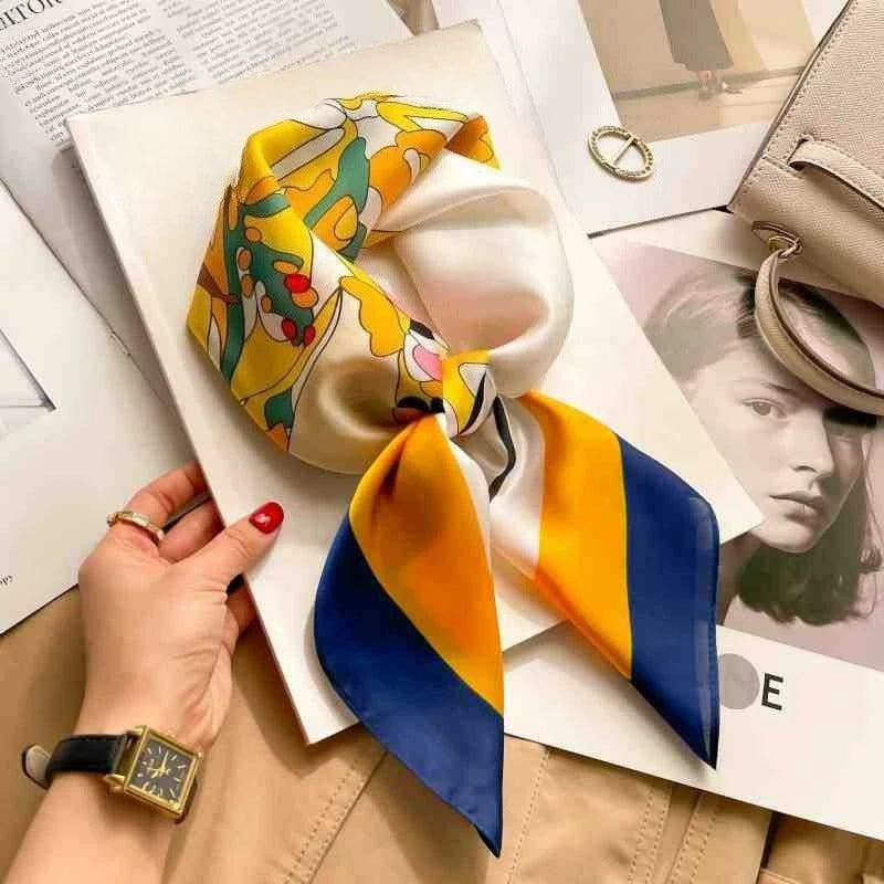 70cm Leopard Print Silk Square Scarf for Women Satin Shawl Fashion Wraps Neckerchief Female Hair Bands Ribbon Headband Bandana