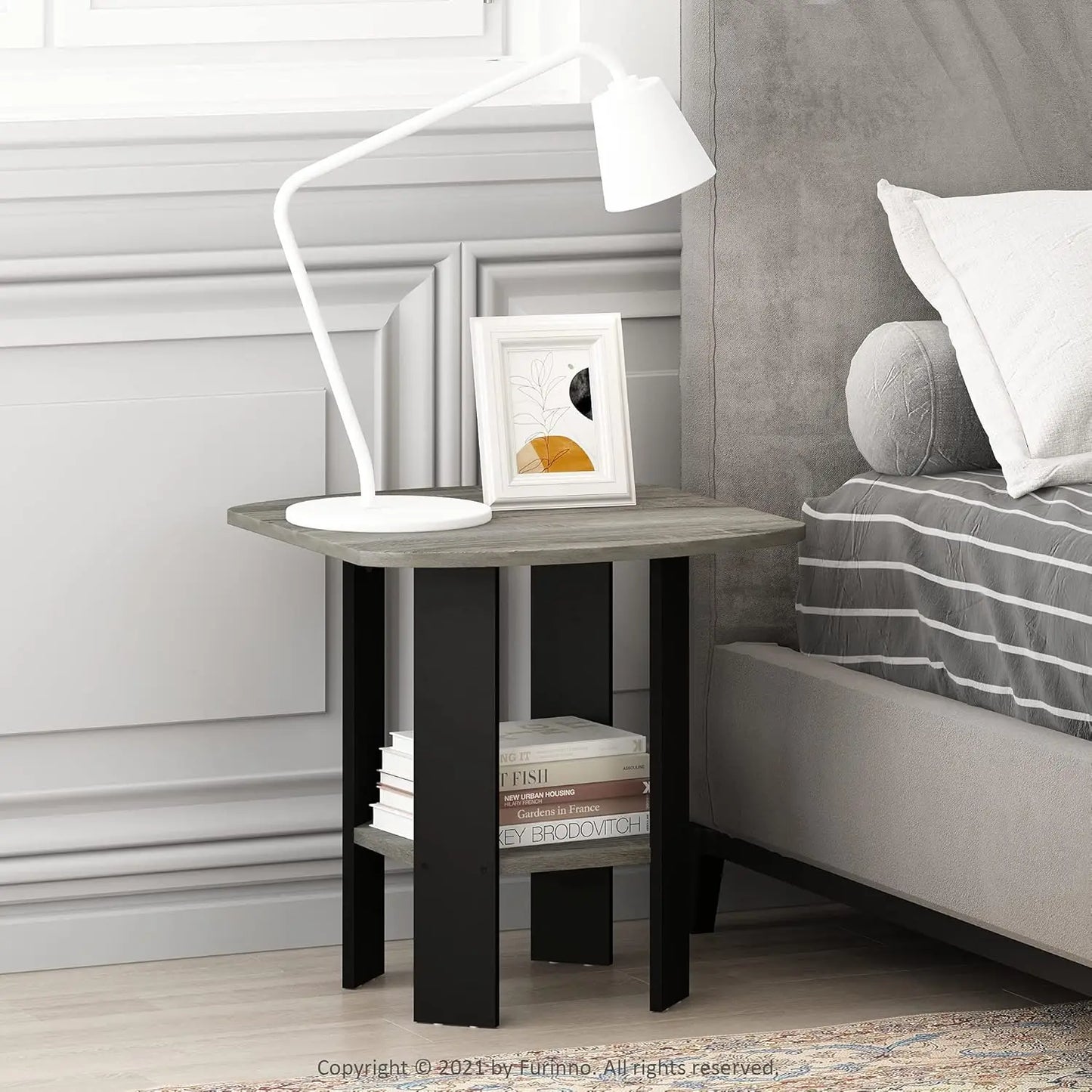 Simple Design End Table, 2-Pa, French Oak Grey/Bla