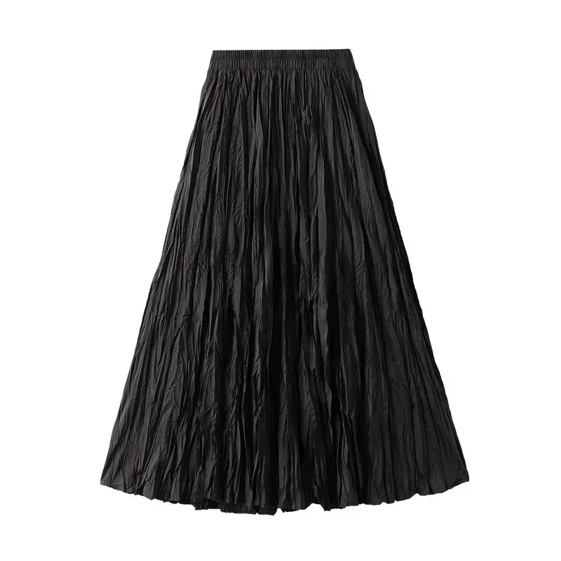 Light Luxury Irregular Slimming Pleated  A-line Skirt for Women High Waist Solid Color Loose Fashion Skirts Casual  Spring New