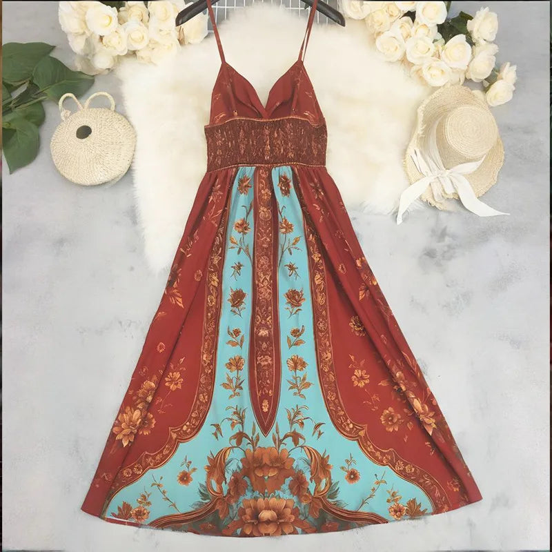 Sexy Spaghetti Strap Long Dress Women Summer Fashion Floral Print Sleeveless Off The Shoulder Strapless Maxi Dresses Elegant
