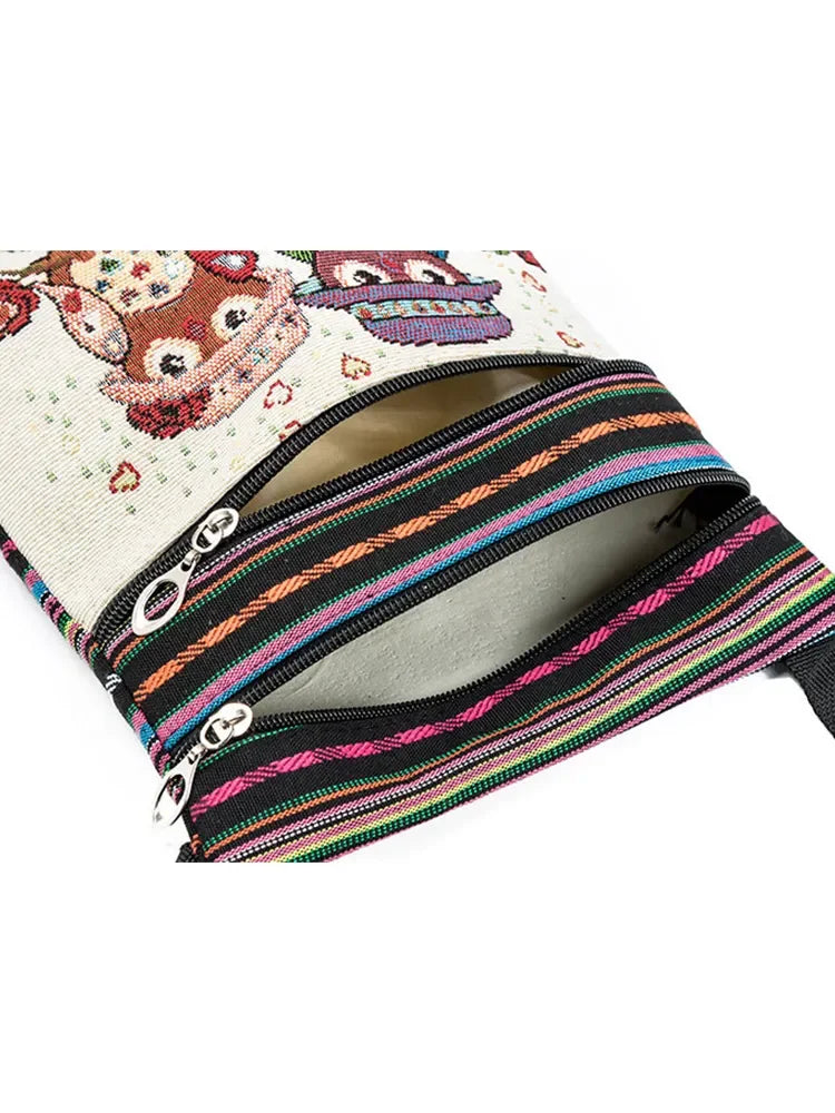 Fashion Trend Owl Pattern Woven Embroidery Crossbody Ethnic Ladies Shoulder Bag For Women