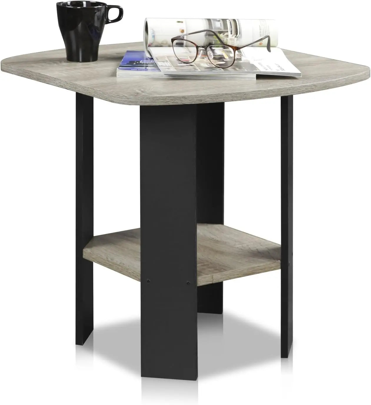 Simple Design End Table, 2-Pa, French Oak Grey/Bla