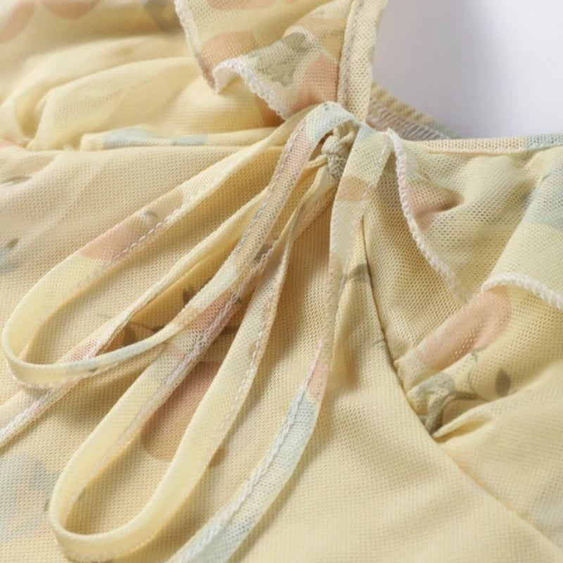 Summer Flower Printed Women's Sexy Low-cut Dress Sleeveless Backless Slim Sling Dresses 2025 Beach Vacation Lady Vestidos