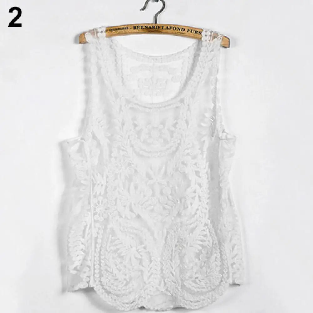 Women's Sleeveless Lace Tank Top Sexy Embroidery Hollow-out Floral Crochet Shirt Crochet T-Shirts For Women Lace Tee Shirt