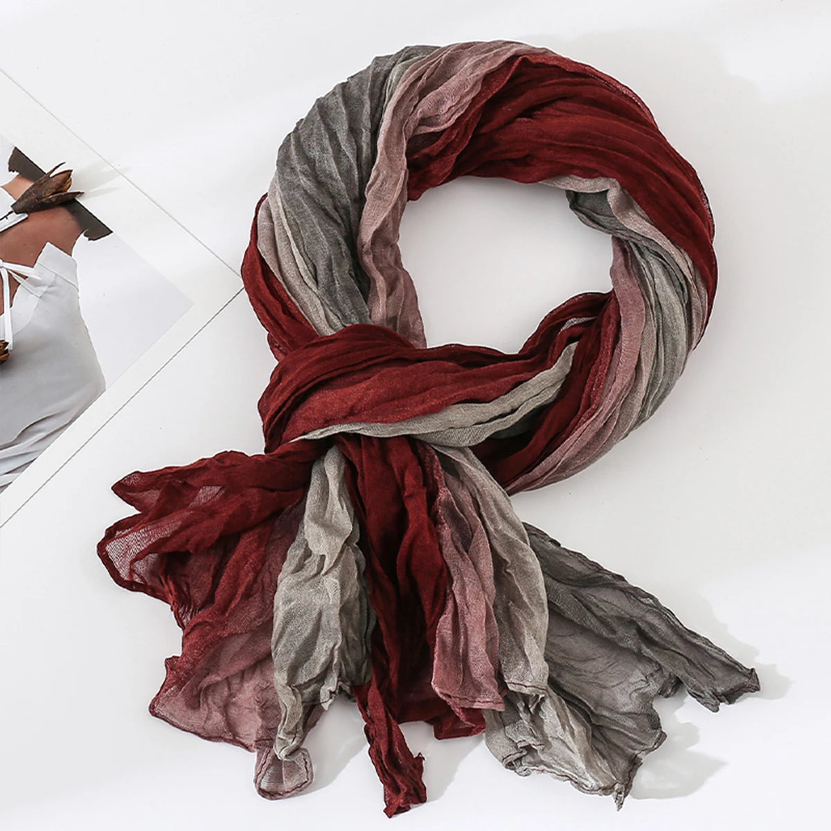 Women's Gradient Color Linen Scarf for Travel Fashionable Versatile Casual Windproof Sand Proof Headscarf Women's Shawl
