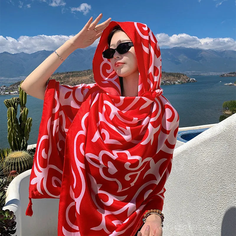 Fashion Women Beach Scarf Bohemia Flower Summer Hijab Shawls and Wraps Female Foulard Echarpe Designer Pashmina Bandana 2023