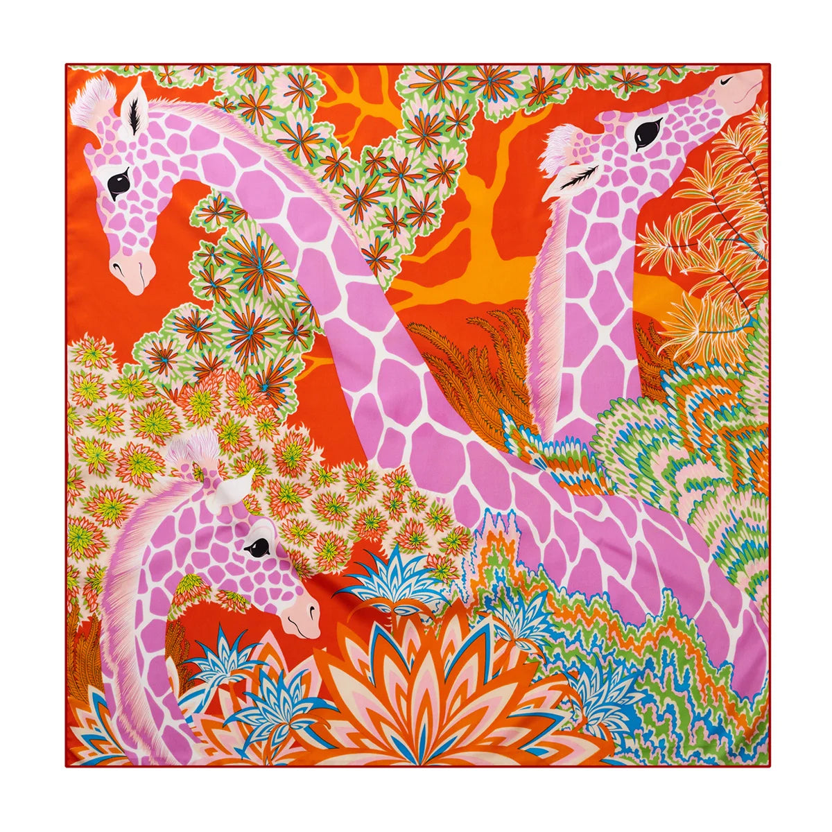 90cm Three Giraffes Brand Hijab Scarf Women Bandana Handmade Curled Twill Silk Square Scarf Luxury Foulard Head Scarves Shawl