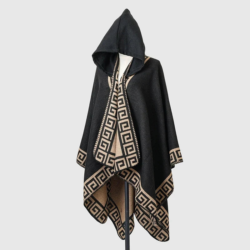 New Fine Ladies' Shawl Scarf with Geometric Pattern Borders Hooded Wrap Shawl Autumn Winter outdoor Travel Stylish Women