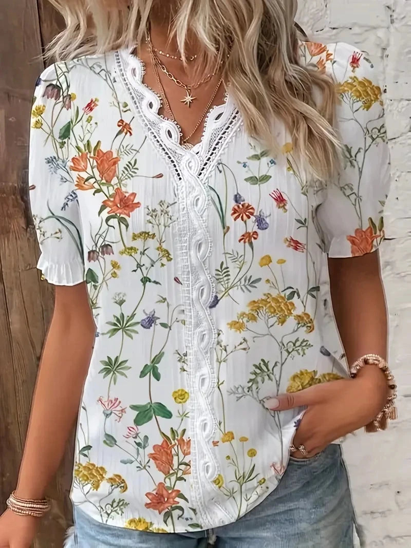 Fashion Casual Vacation Shirt Women Summer V Neck Hollow Out Solid Color Blouse Female Elegant Striped Jacquard Casual Tops
