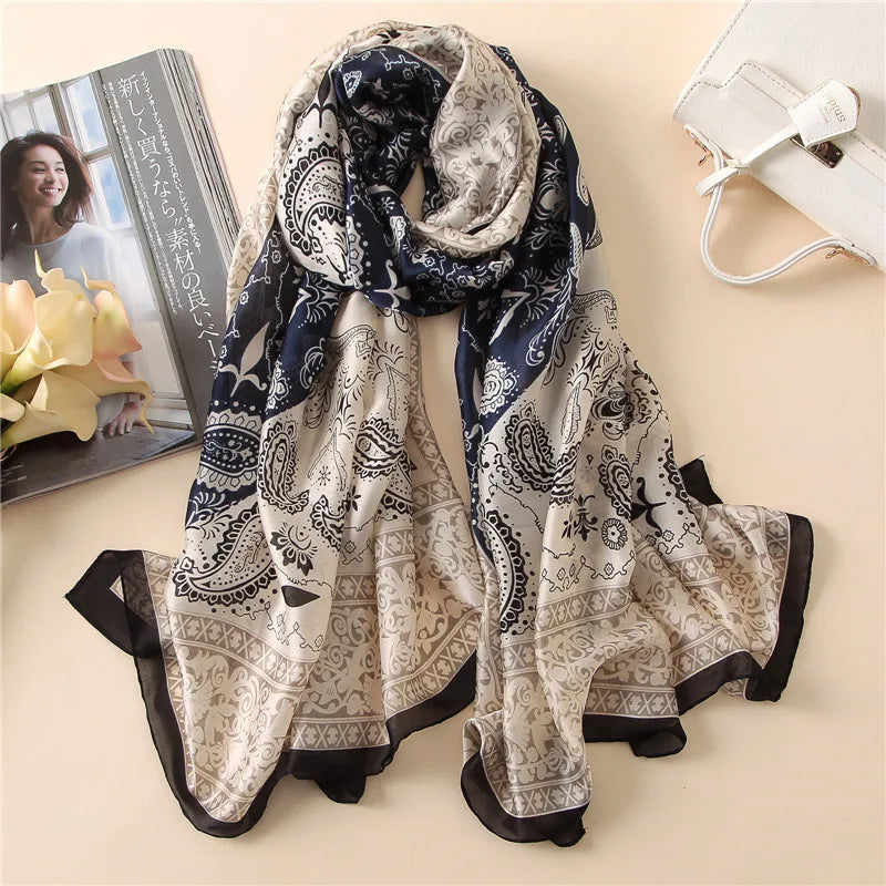 Green Peacock Feather Hijab Summer Beach Pareo Silk Scarf Women Luxury Bandana Soft Long Foulard Femme Designer Bufandas Mujer