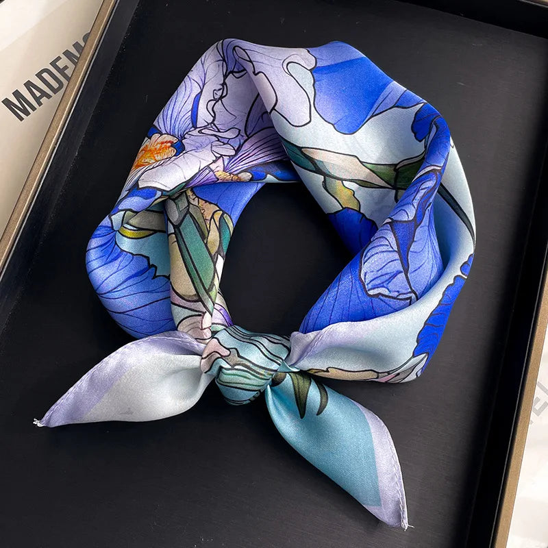 2025 New 100% Pure Silk Scarf Women Neck Hair Foulard Bandana Square Small Headband Hijab Print Poncho Scarves Pashmina