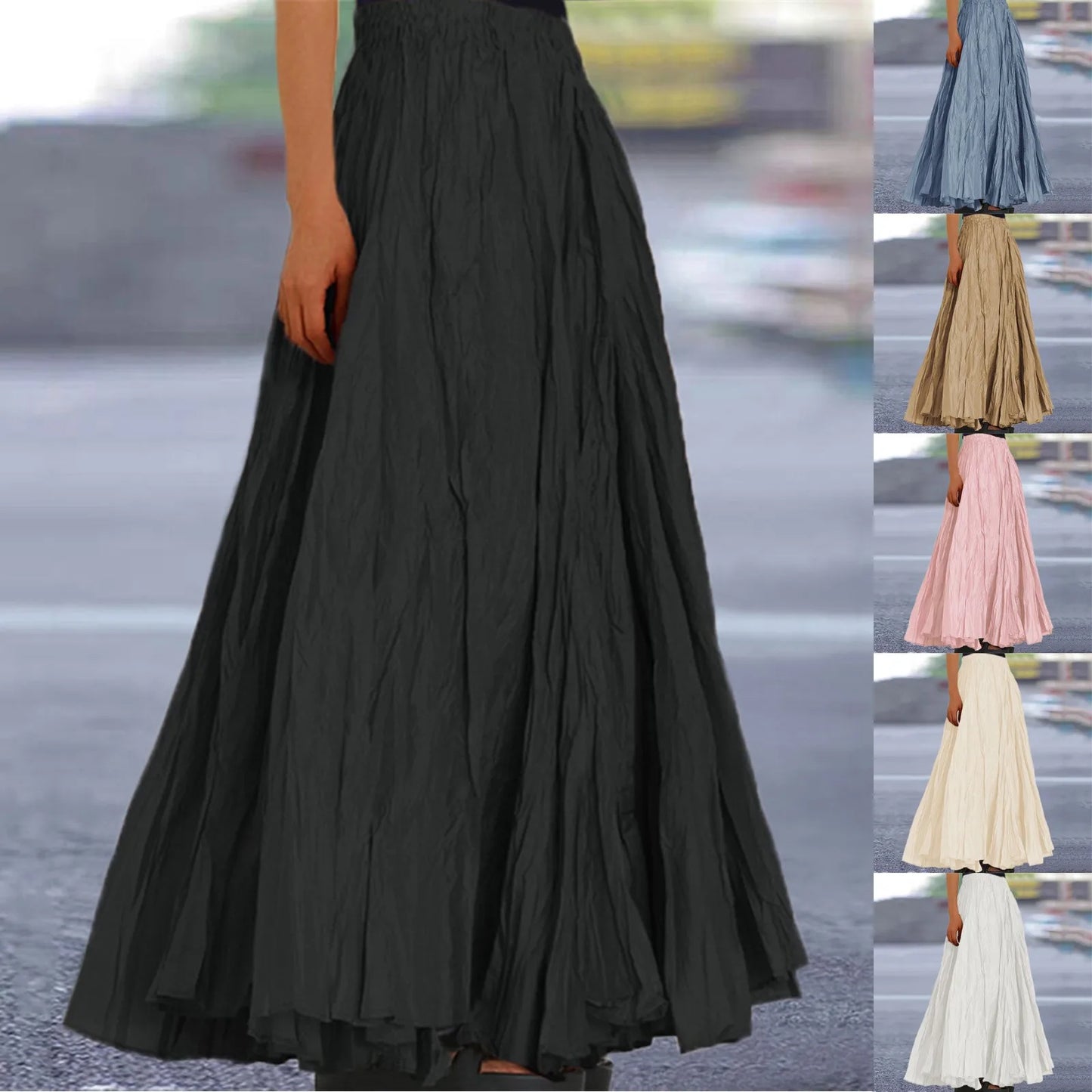 Skirts For Women Female Fashion Casual High Waist Fold Pleatd Dress Soild Vintage Loose Beach Wrap Hip Maxi Long Girls Skirts