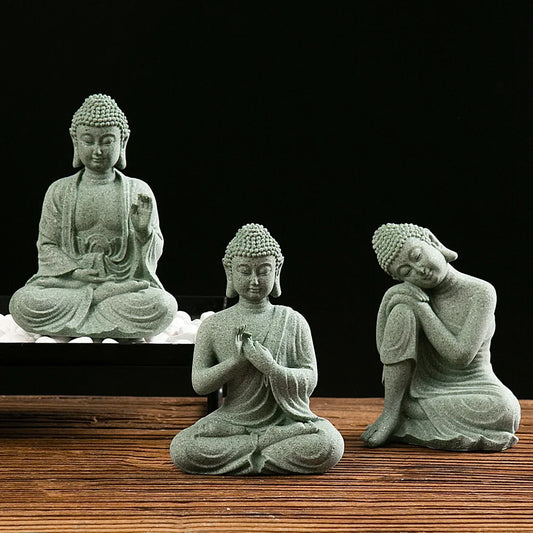 Garden Buddha Stone Statue Mini Buddhist Monks Buddha Sculpture Ornaments Household Craft Ornament for Office Garden Decor