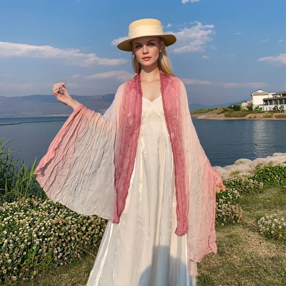 Women's Gradient Color Linen Scarf for Travel Fashionable Versatile Casual Windproof Sand Proof Headscarf Women's Shawl