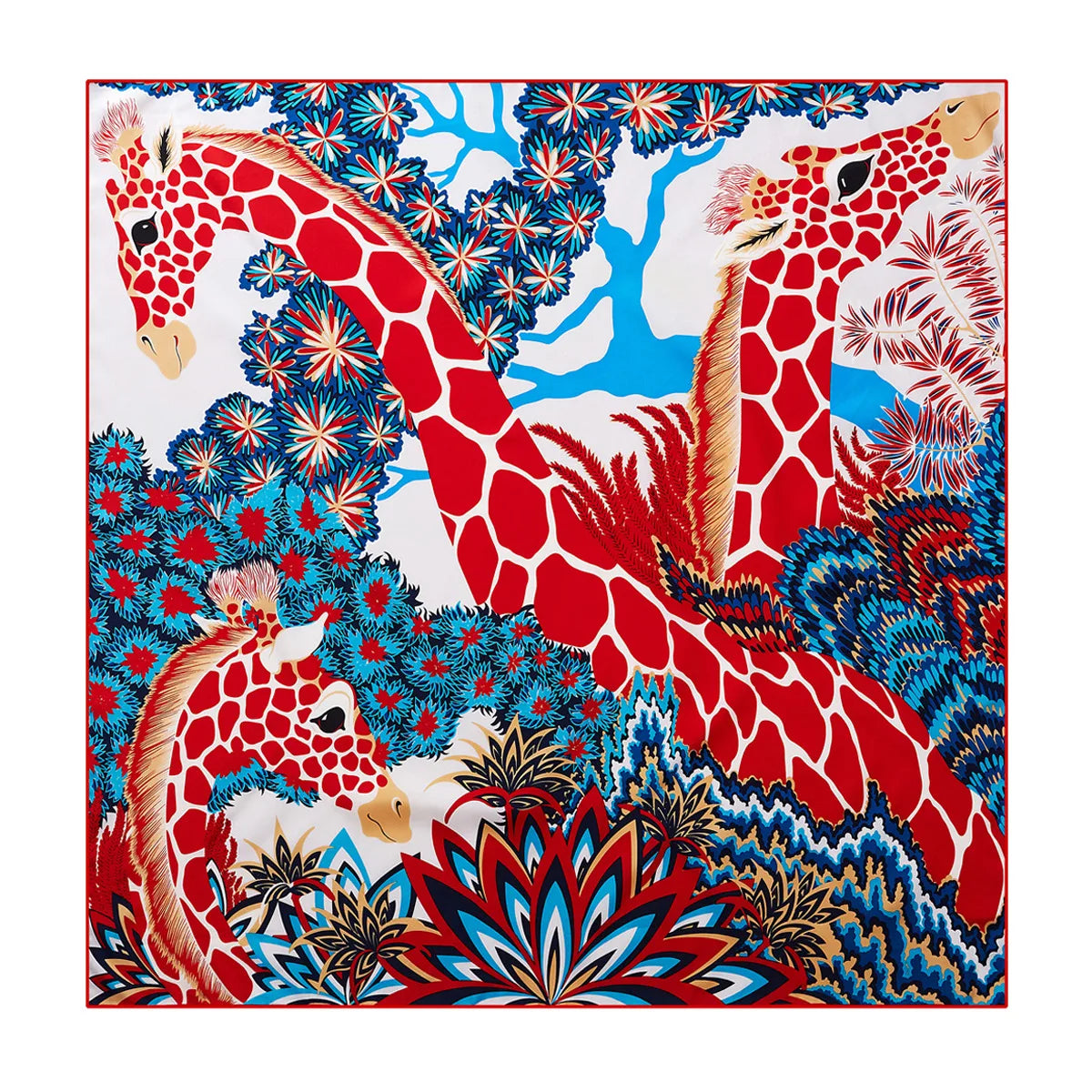 90cm Three Giraffes Brand Hijab Scarf Women Bandana Handmade Curled Twill Silk Square Scarf Luxury Foulard Head Scarves Shawl