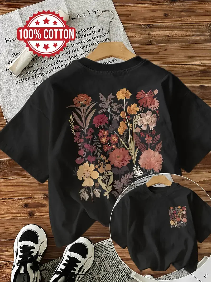 Flower 100% Cotton Y2k T-Shirt Female Funny T Shirts Egirl Korean Fashion Graphic Tees Tops Women Clothing Natureinspired Design