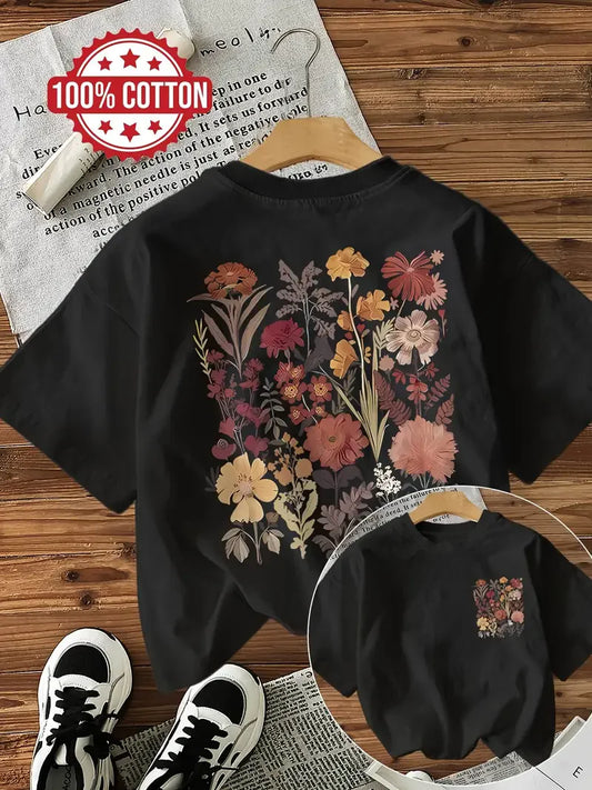 Flower 100% Cotton Y2k T-Shirt Female Funny T Shirts Egirl Korean Fashion Graphic Tees Tops Women Clothing Natureinspired Design