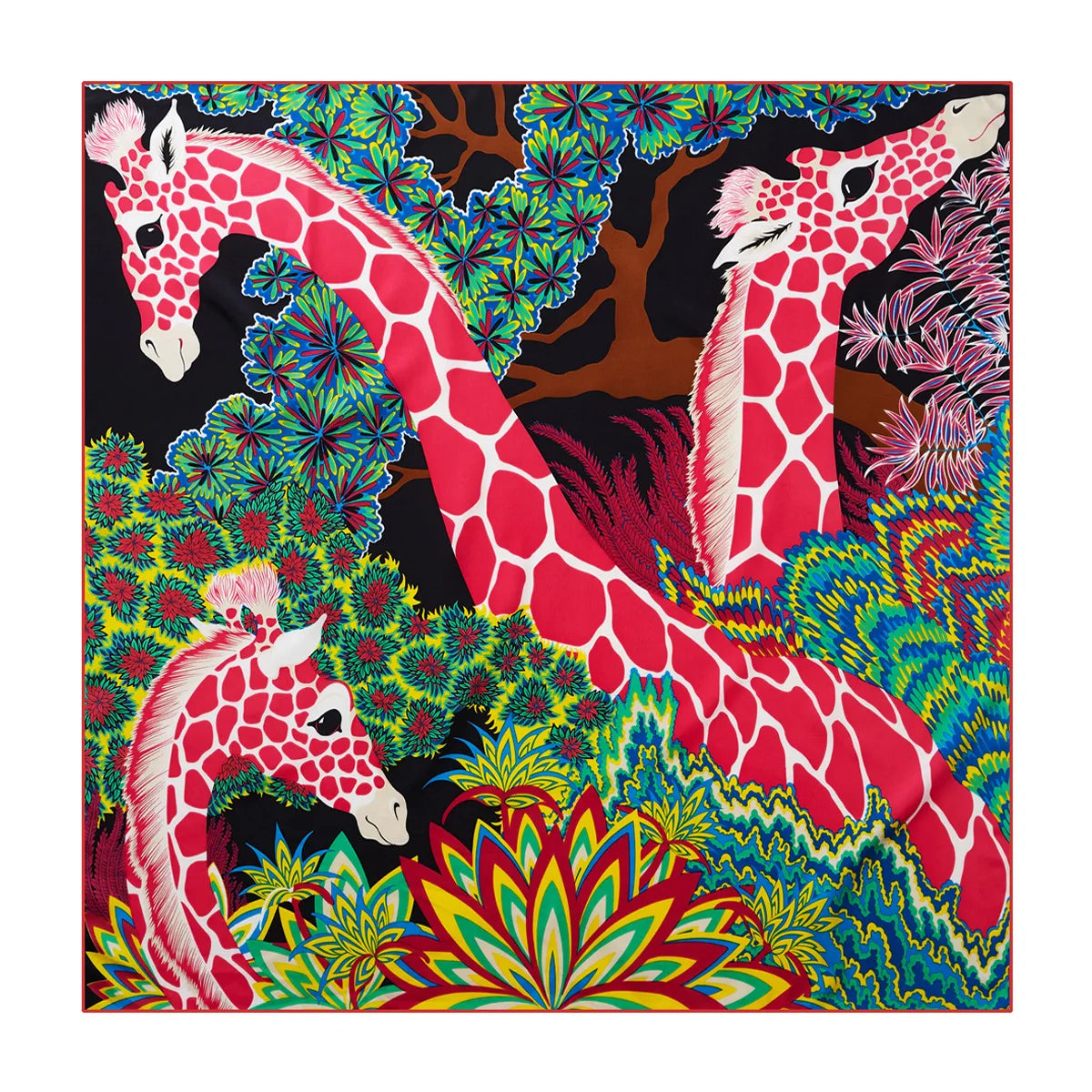 90cm Three Giraffes Brand Hijab Scarf Women Bandana Handmade Curled Twill Silk Square Scarf Luxury Foulard Head Scarves Shawl