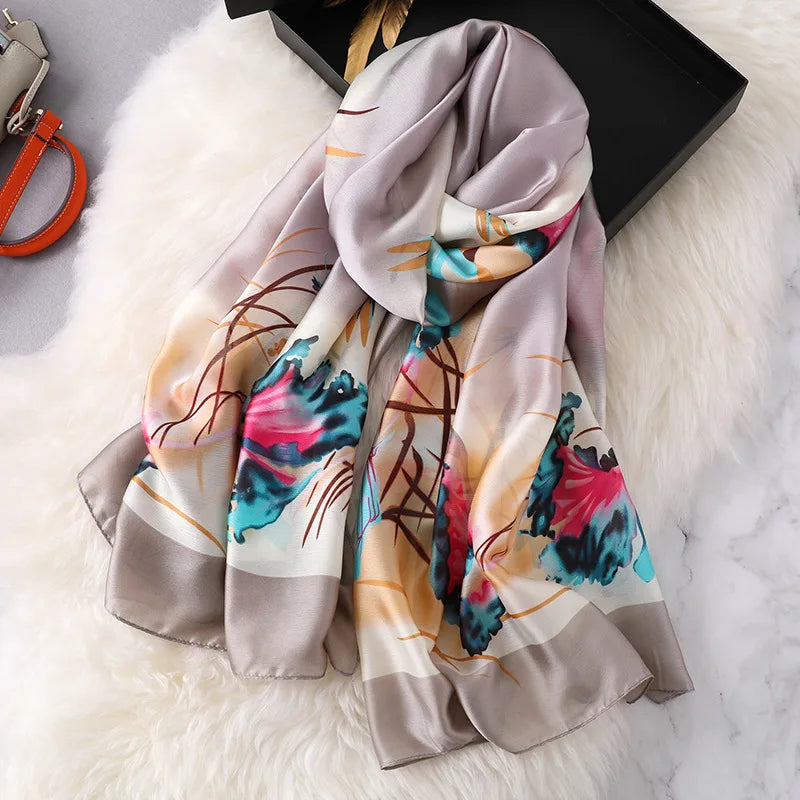 Green Peacock Feather Hijab Summer Beach Pareo Silk Scarf Women Luxury Bandana Soft Long Foulard Femme Designer Bufandas Mujer
