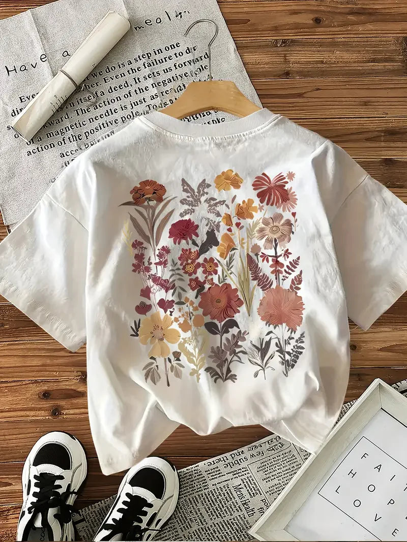 Flower 100% Cotton Y2k T-Shirt Female Funny T Shirts Egirl Korean Fashion Graphic Tees Tops Women Clothing Natureinspired Design