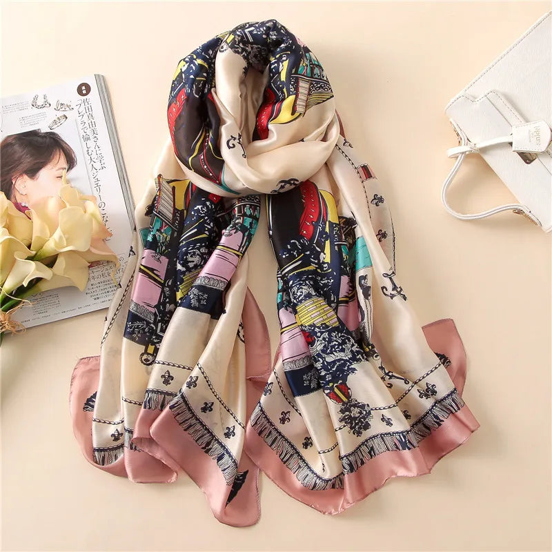Green Peacock Feather Hijab Summer Beach Pareo Silk Scarf Women Luxury Bandana Soft Long Foulard Femme Designer Bufandas Mujer