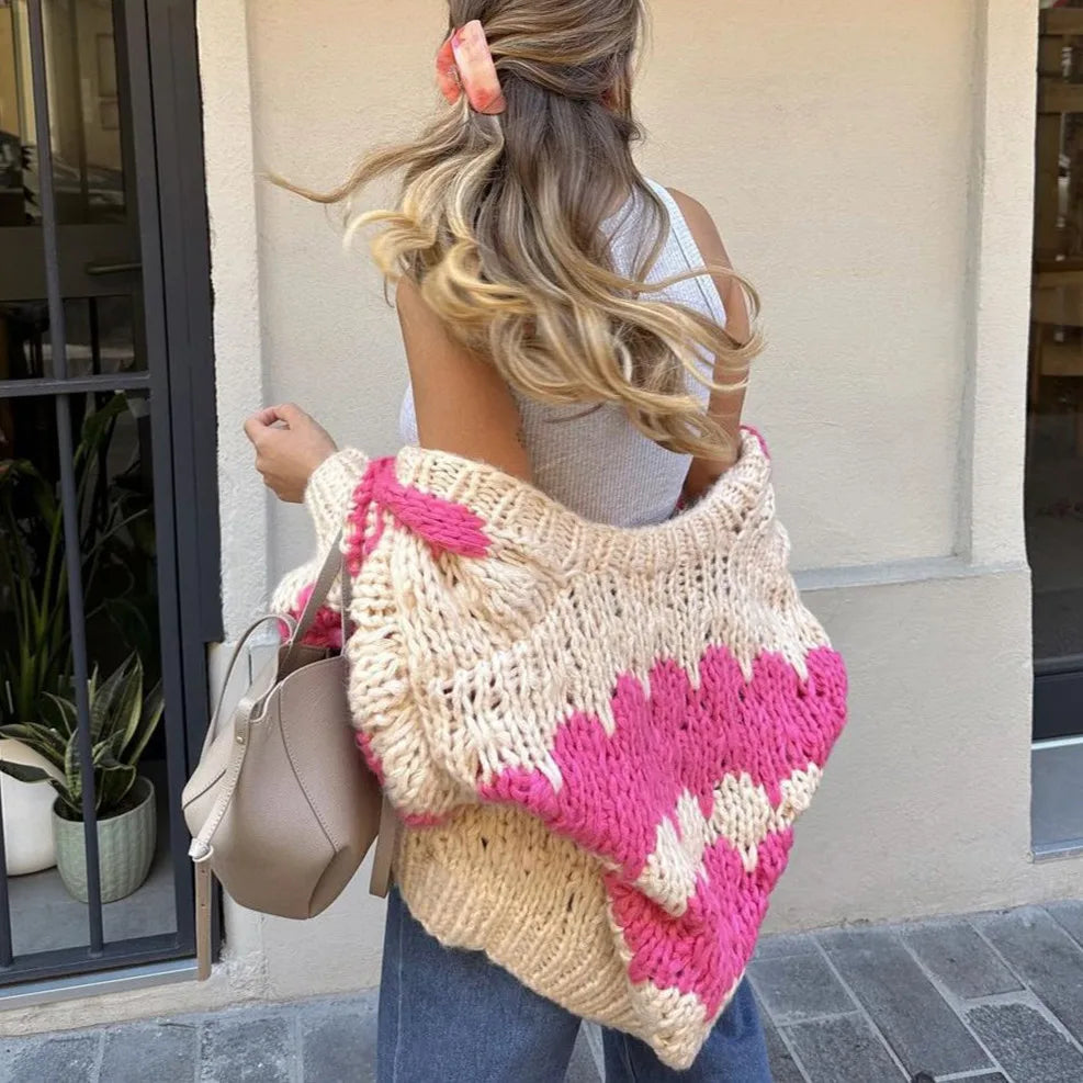 Vintage Lantern Sleeves Knitted Sweater Stripe Pattern Cropped Cardigans Aesthetic Y2k Knitwear Coat Women Autumn Outwear