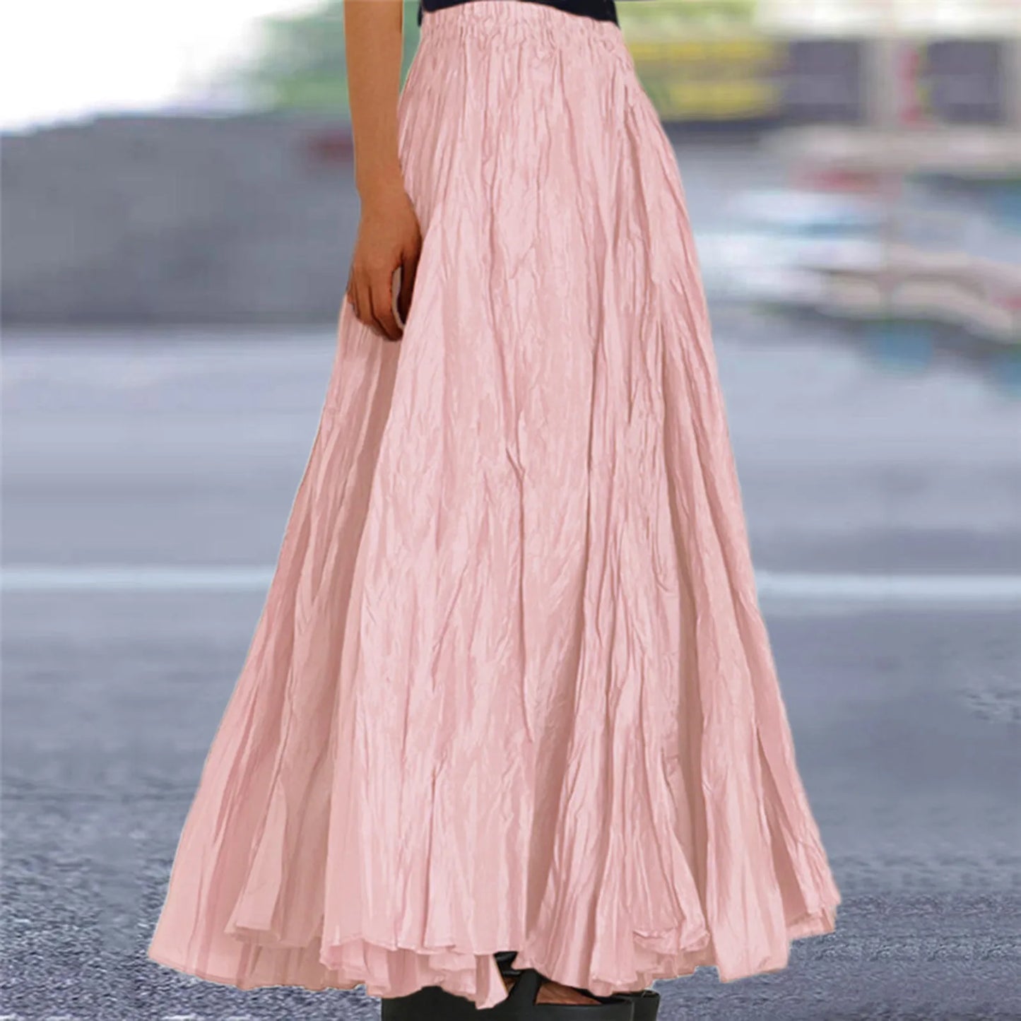 Skirts For Women Female Fashion Casual High Waist Fold Pleatd Dress Soild Vintage Loose Beach Wrap Hip Maxi Long Girls Skirts