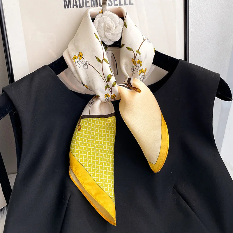 2025 New 100% Pure Silk Scarf Women Neck Hair Foulard Bandana Square Small Headband Hijab Print Poncho Scarves Pashmina