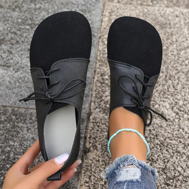 Brown Round Toe Flats Shoes Women 2025 Faux Suede Lace Up Flat Shoes for Woman Plus Size 43 Soft Walking Casual Shoes Female