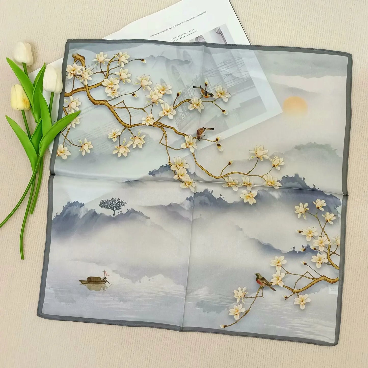 2025 New 100% Pure Silk Scarf Women Neck Hair Foulard Bandana Square Small Headband Hijab Print Poncho Scarves Pashmina