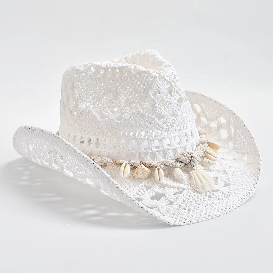 Summer Hand Woven Straw Hat for Women Shell Decoration Holiday Beach Sun Hat Chapeu Panama Feminino