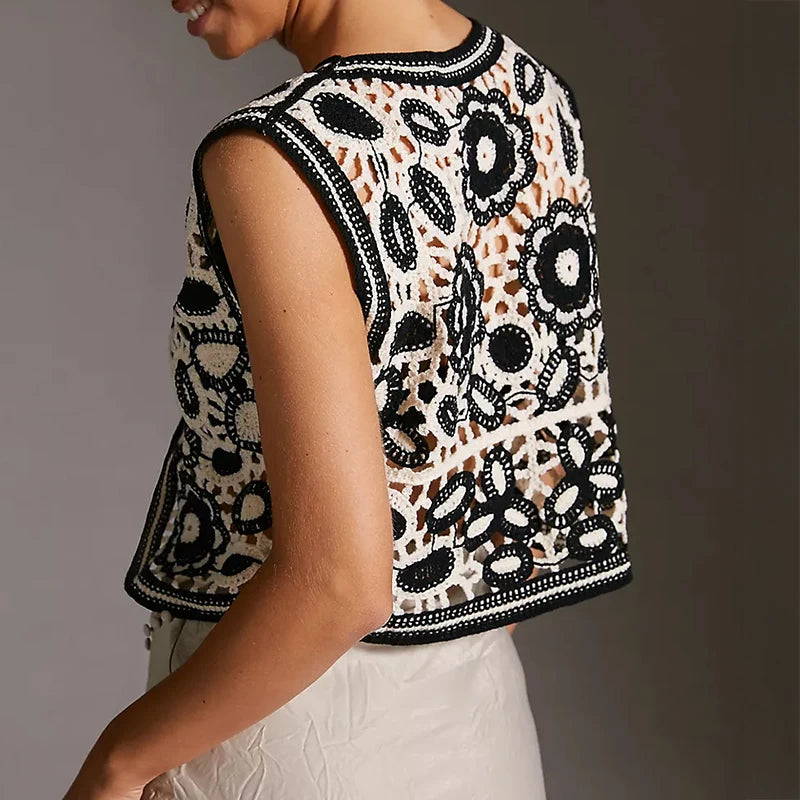 Women Floral Embroidered Crochet Vest Top Summer Beach Cover Up Cardigan Waistcoat Boho Chic Vacation Outfit