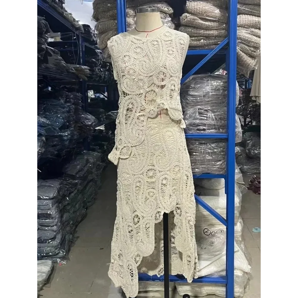 Knitted Irregular Top & Skirts Set Woman 2025 Summer New Sexy Sleeveless Tank Top High Waist Skirts Elegant Chic Outfit