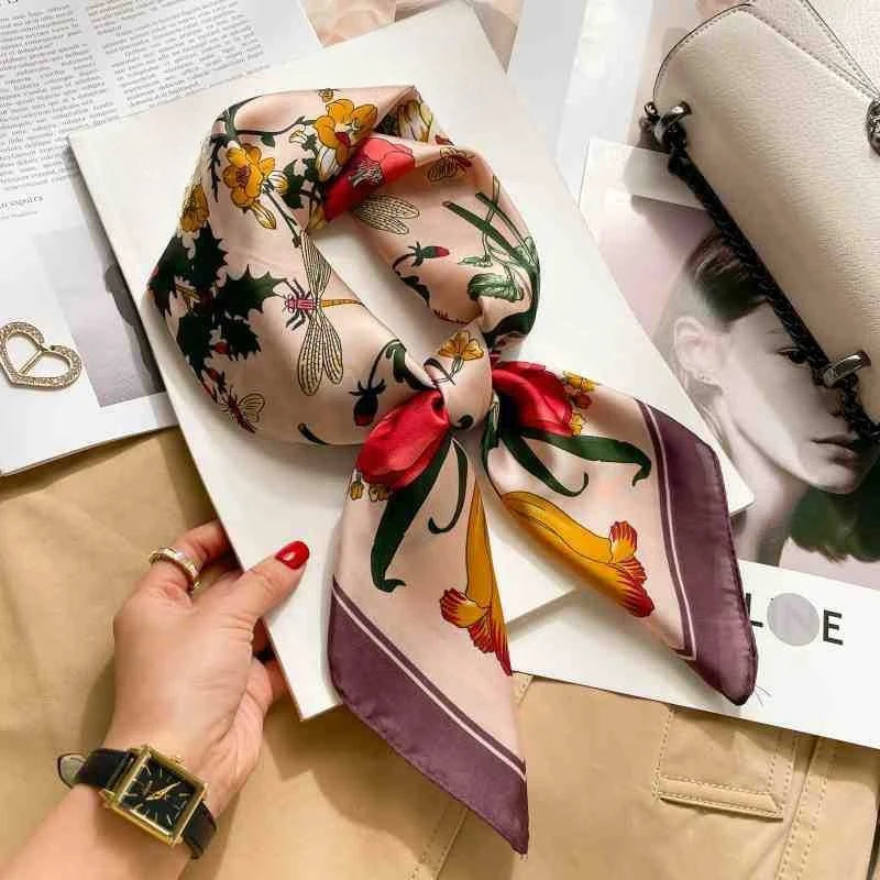 70cm Leopard Print Silk Square Scarf for Women Satin Shawl Fashion Wraps Neckerchief Female Hair Bands Ribbon Headband Bandana