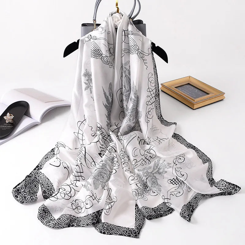 Green Peacock Feather Hijab Summer Beach Pareo Silk Scarf Women Luxury Bandana Soft Long Foulard Femme Designer Bufandas Mujer
