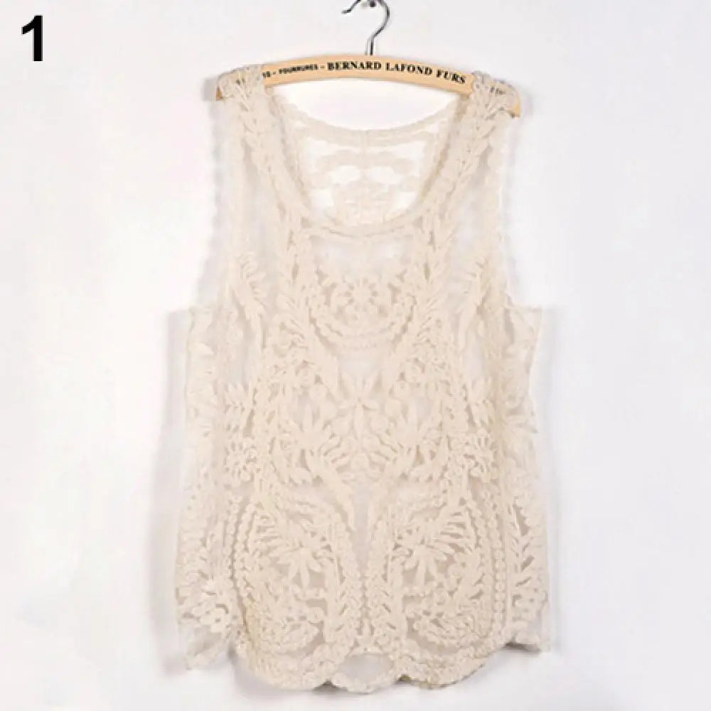 Women's Sleeveless Lace Tank Top Sexy Embroidery Hollow-out Floral Crochet Shirt Crochet T-Shirts For Women Lace Tee Shirt