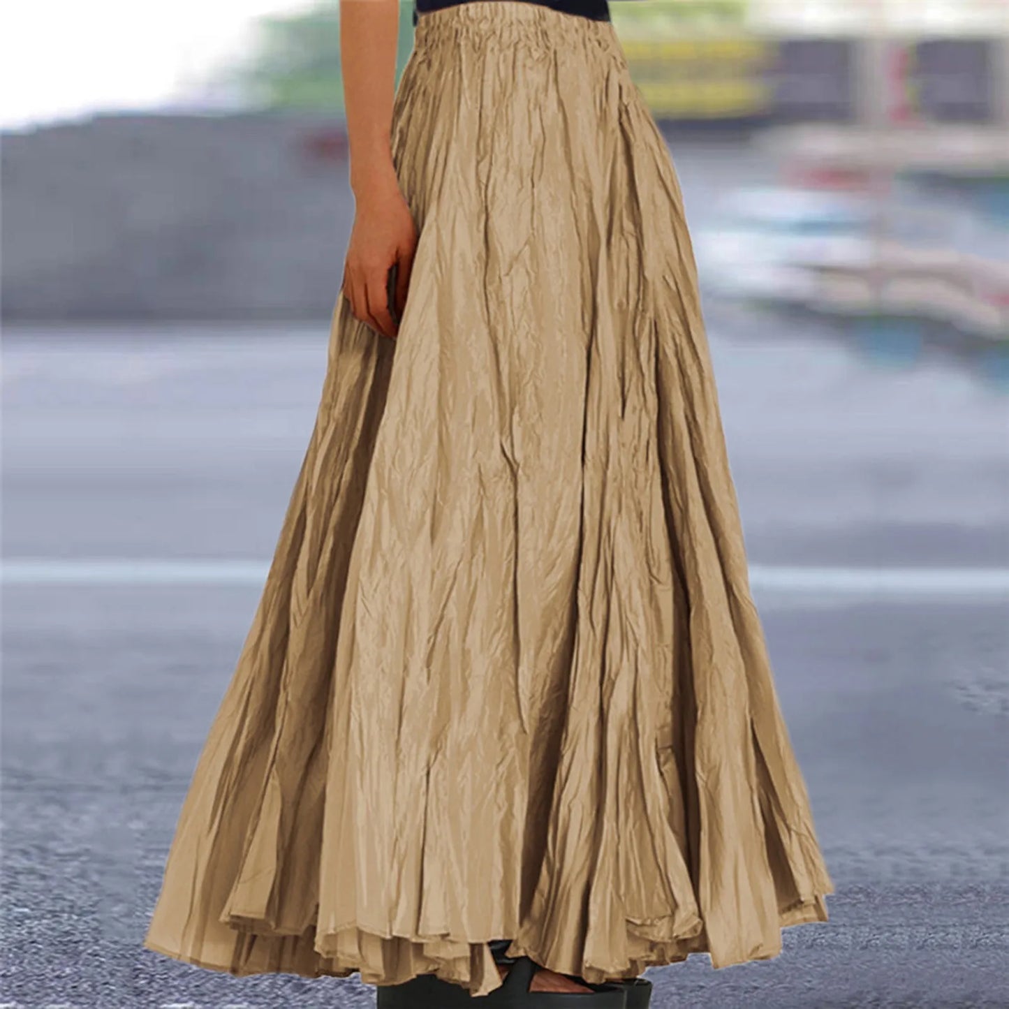 Skirts For Women Female Fashion Casual High Waist Fold Pleatd Dress Soild Vintage Loose Beach Wrap Hip Maxi Long Girls Skirts