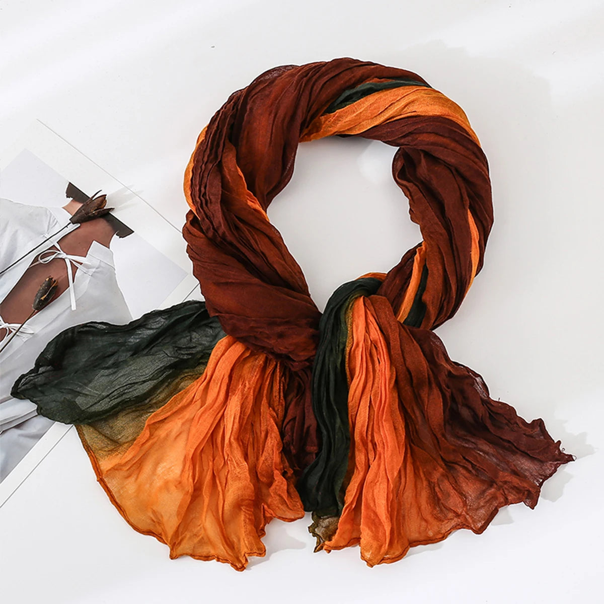 Women's Gradient Color Linen Scarf for Travel Fashionable Versatile Casual Windproof Sand Proof Headscarf Women's Shawl