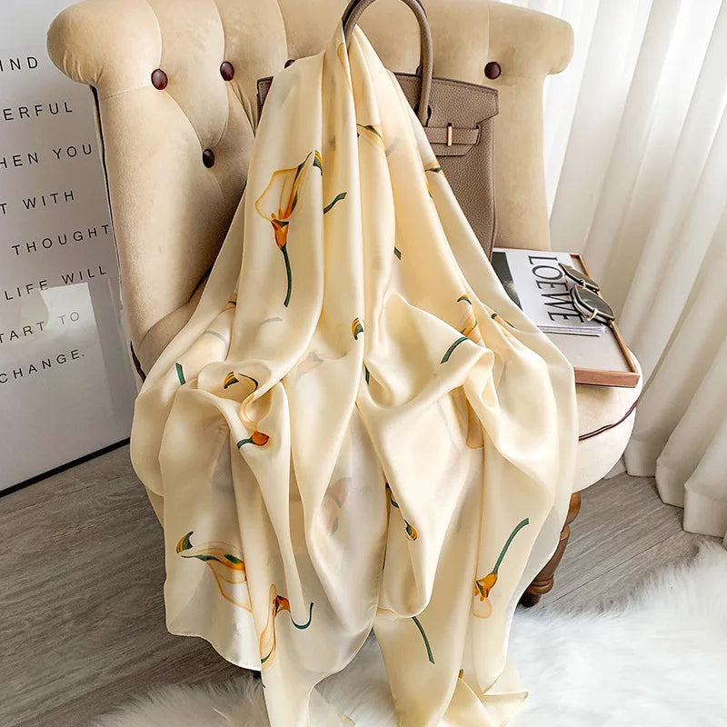 Green Peacock Feather Hijab Summer Beach Pareo Silk Scarf Women Luxury Bandana Soft Long Foulard Femme Designer Bufandas Mujer
