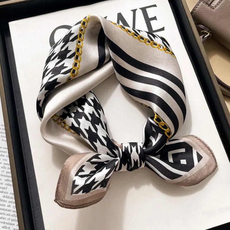 2025 New 100% Pure Silk Scarf Women Neck Hair Foulard Bandana Square Small Headband Hijab Print Poncho Scarves Pashmina