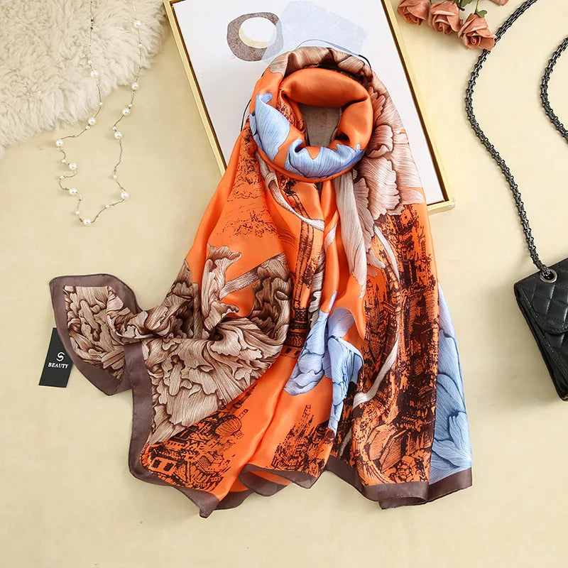 Green Peacock Feather Hijab Summer Beach Pareo Silk Scarf Women Luxury Bandana Soft Long Foulard Femme Designer Bufandas Mujer