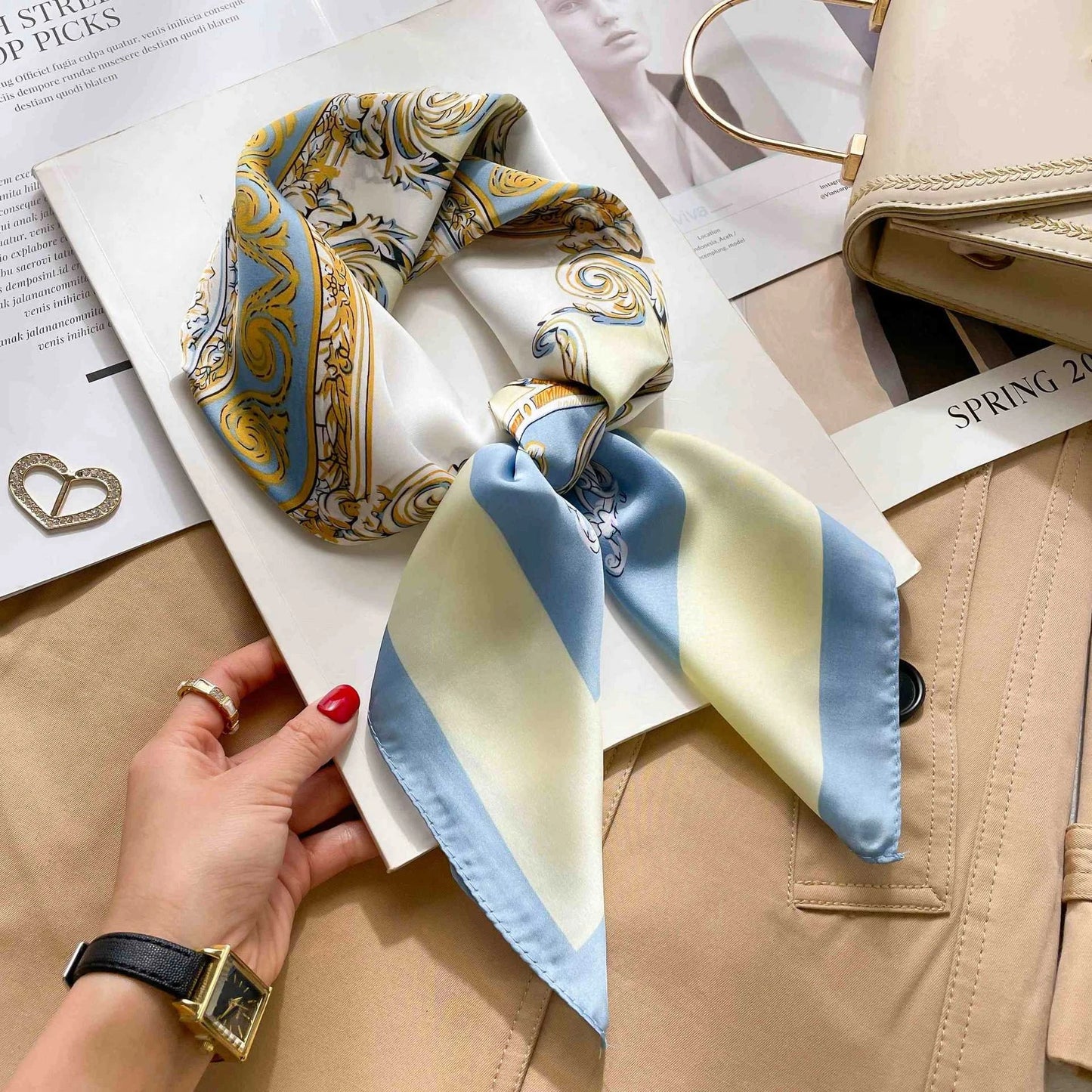 70cm Leopard Print Silk Square Scarf for Women Satin Shawl Fashion Wraps Neckerchief Female Hair Bands Ribbon Headband Bandana