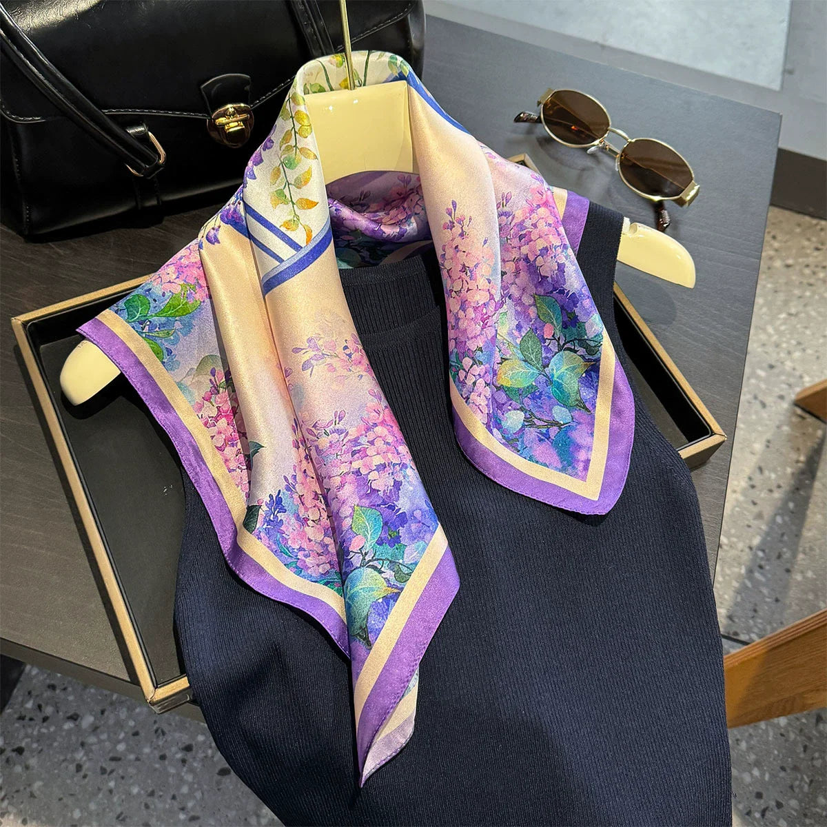 2025 New 100% Pure Silk Scarf Women Neck Hair Foulard Bandana Square Small Headband Hijab Print Poncho Scarves Pashmina