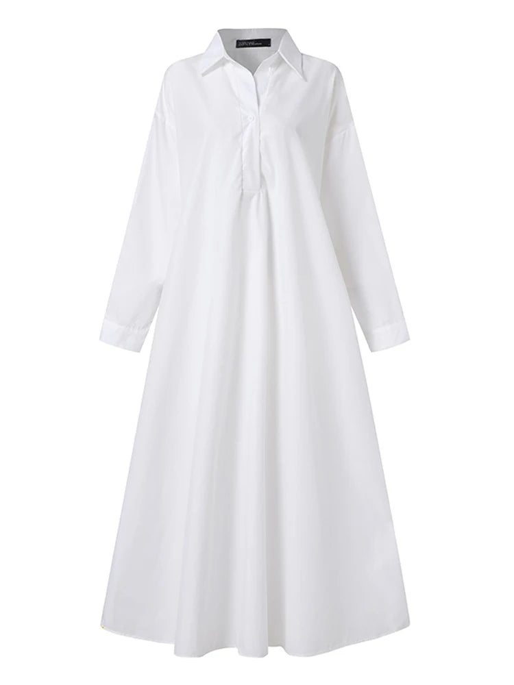 Women's Dress Autumn Long Sleeve Shirt Dress Loose Oversized Maxi Kaftan Woman Lapel Solid Half-Button A-line Sundress