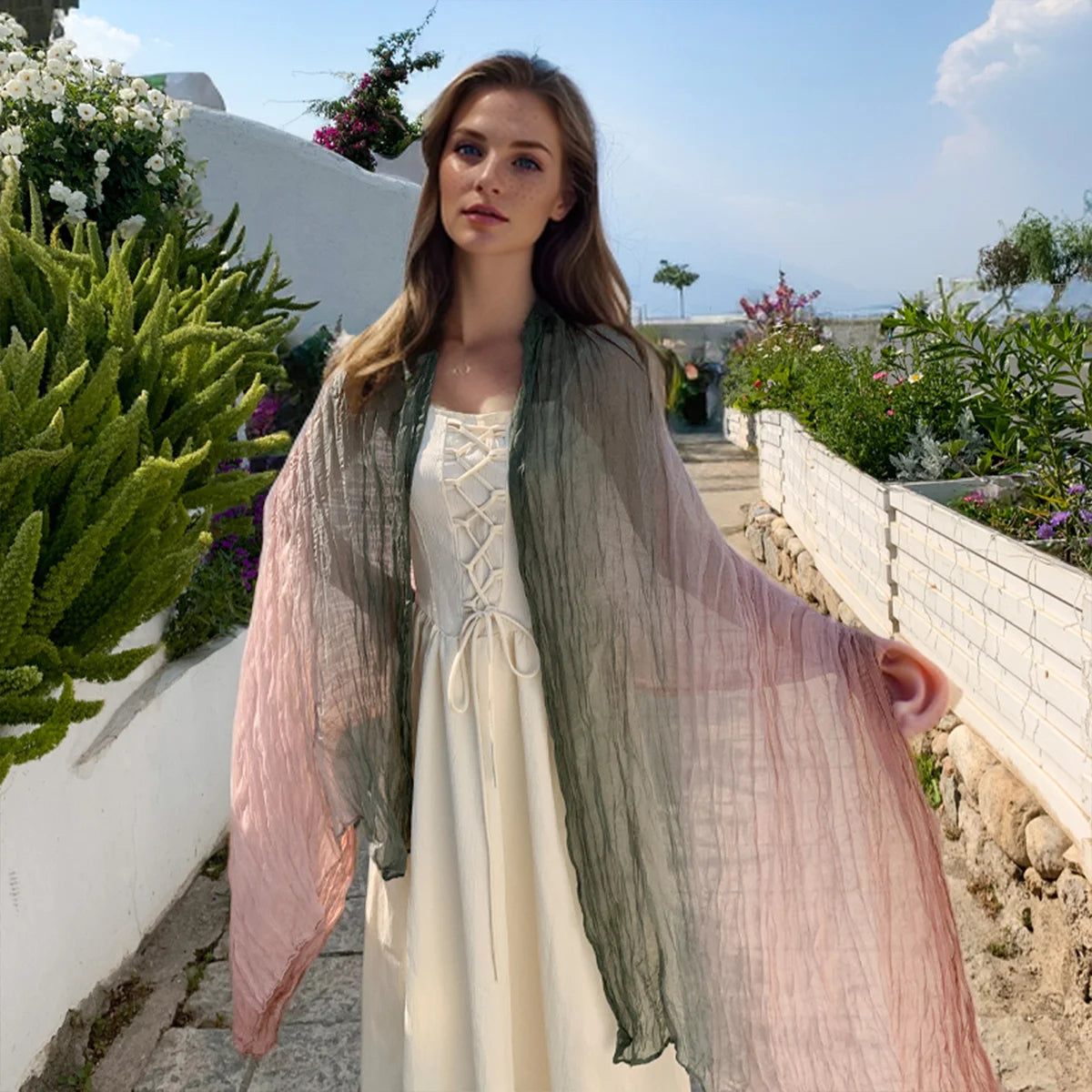 Women's Gradient Color Linen Scarf for Travel Fashionable Versatile Casual Windproof Sand Proof Headscarf Women's Shawl