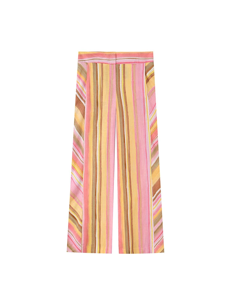 New Women Pant Sweet Striped Straight Colorful Multicolor Wide Leg Long Pants Casual Fashion Streetwear Ladies Outfit