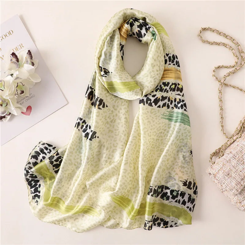 Green Peacock Feather Hijab Summer Beach Pareo Silk Scarf Women Luxury Bandana Soft Long Foulard Femme Designer Bufandas Mujer