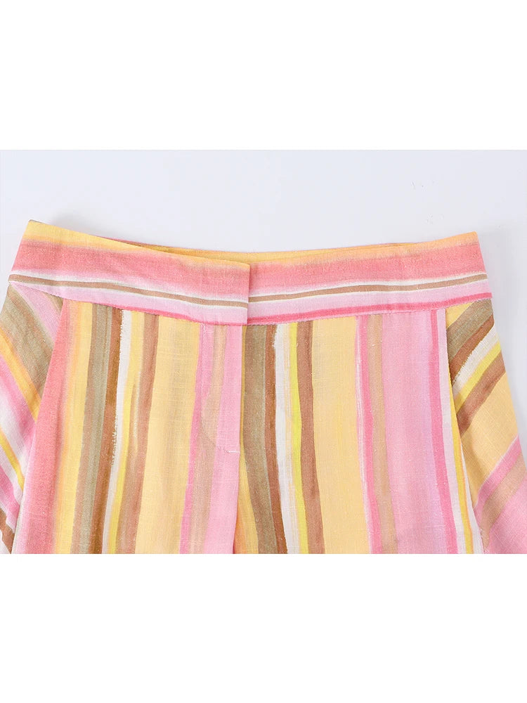 New Women Pant Sweet Striped Straight Colorful Multicolor Wide Leg Long Pants Casual Fashion Streetwear Ladies Outfit