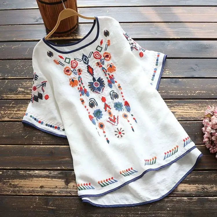 Embroidery Cotton Women Shirt Summer & Spring Blouse Tops Clothes for Women Clothing - emogogo
